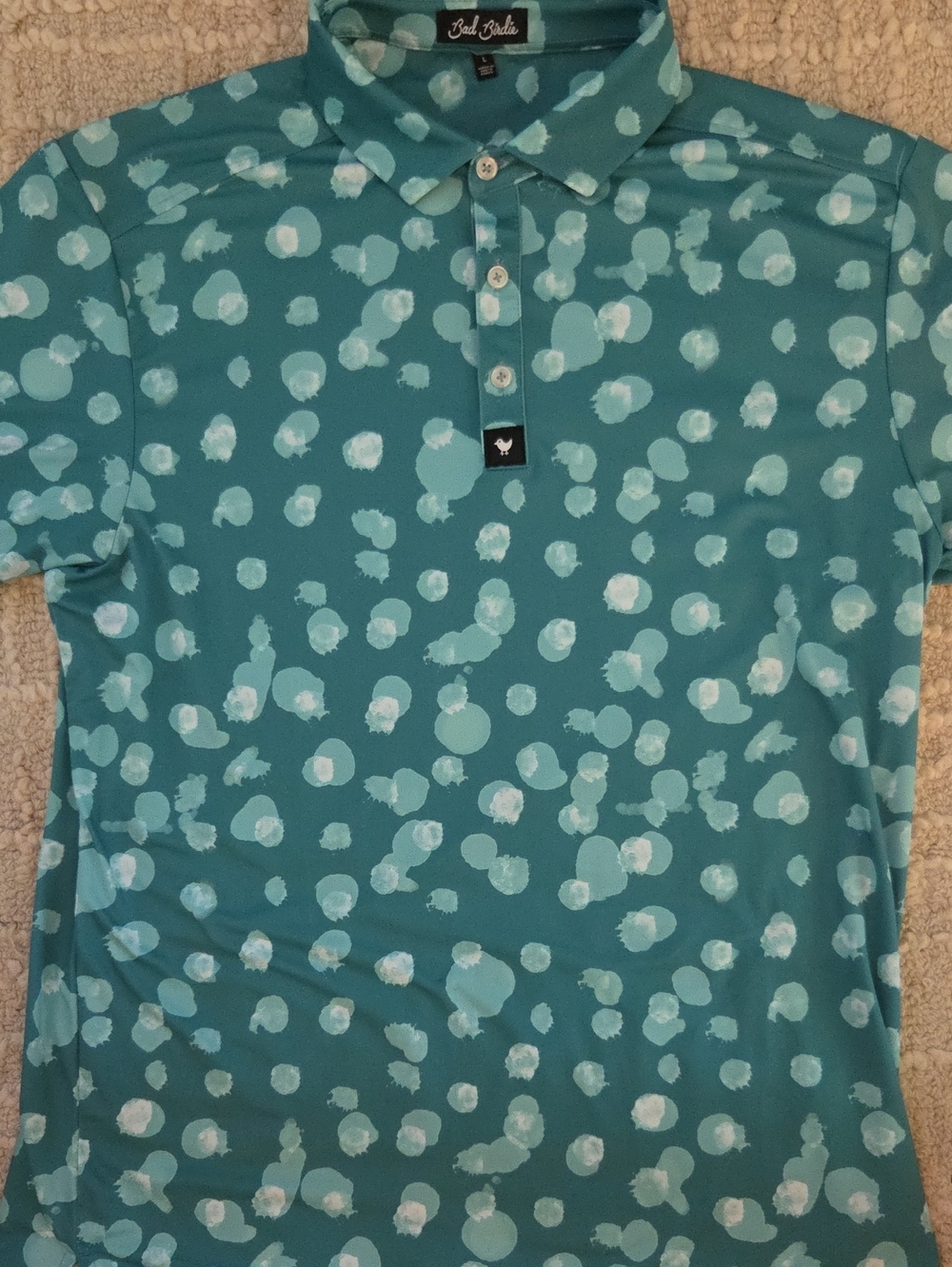 Bad Birdie Men's Bam Bam Performance Golf Polo - Teal Abstract Print Size L